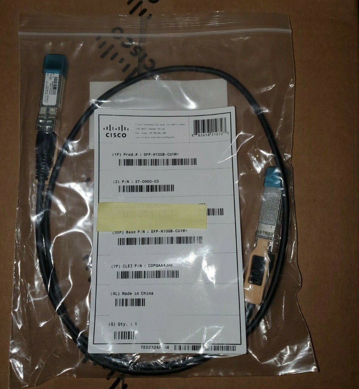 NEW Genuine Cisco SFP-H10GB-CU1M 1 Meter 10GBASE -CU SFP= CABLE