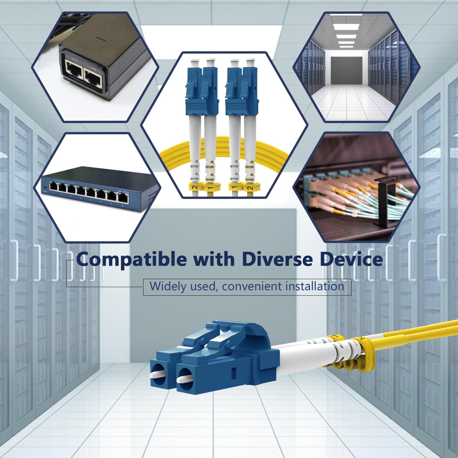 5 PCS 5m/16ft Yellow LC To LC OS2 Single Mode Fiber Patch Cable Duplex 9/125m