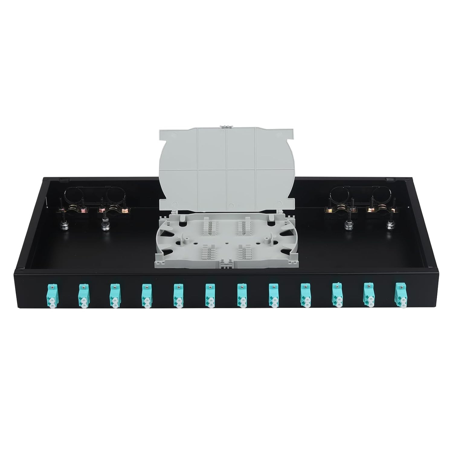 -12 Duplex Multimode 24 Port LC-OM3 Rack Mount Enclosure Box & Splice Trays Fibe