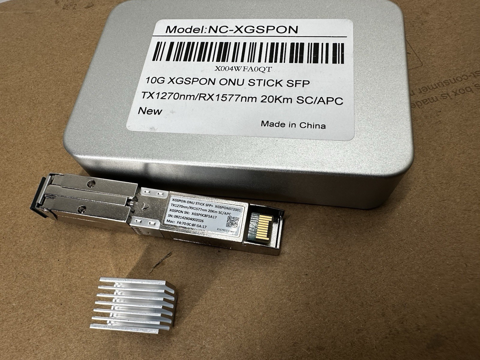 10G XGS-PON ONU SFP+ Stick NC-XGSPON SC/APC Fiber ONT Tested Working