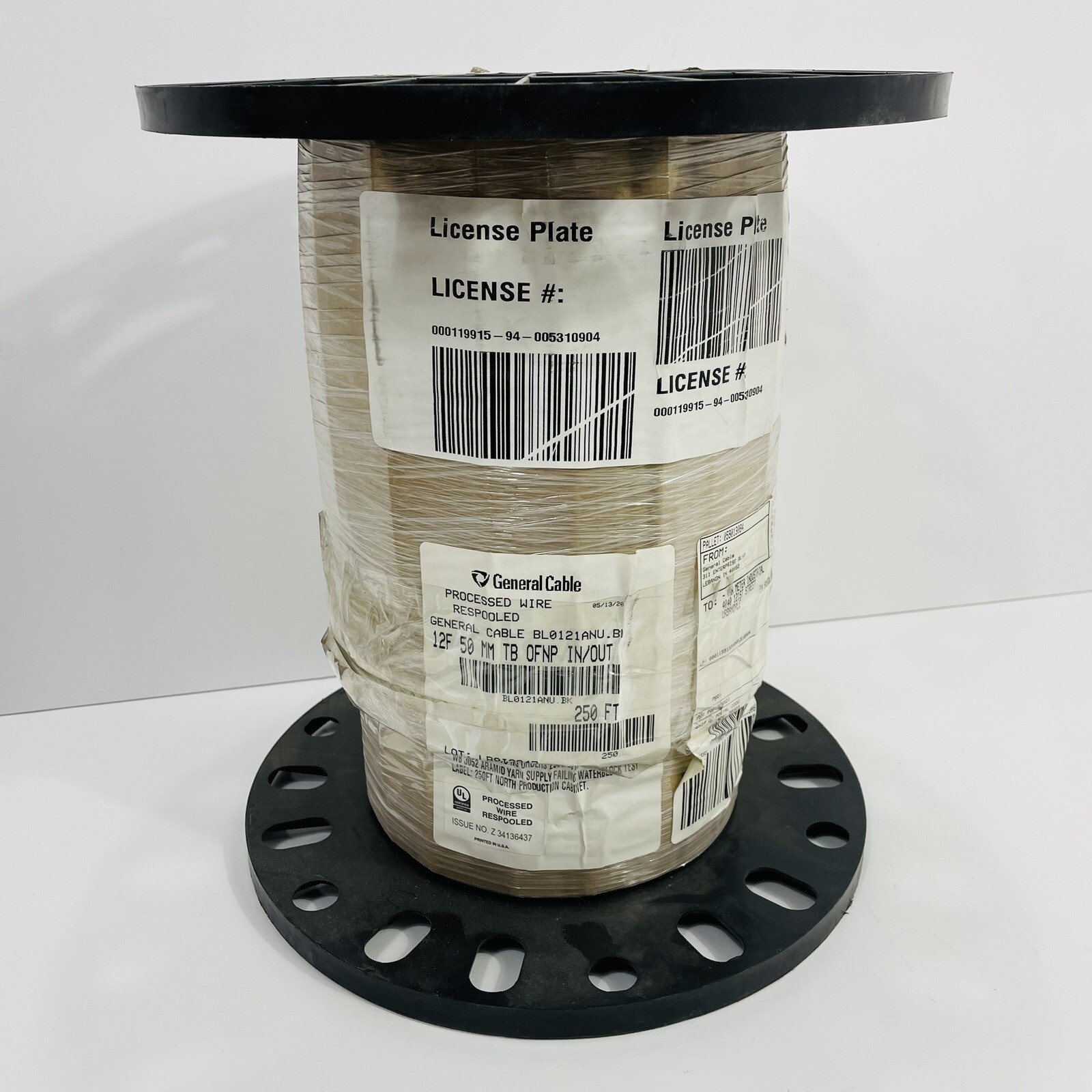 250FT General Cable BL0121ANU.BK 12 Strand Fiber 50UM OFNP Multi-Mode In/Out