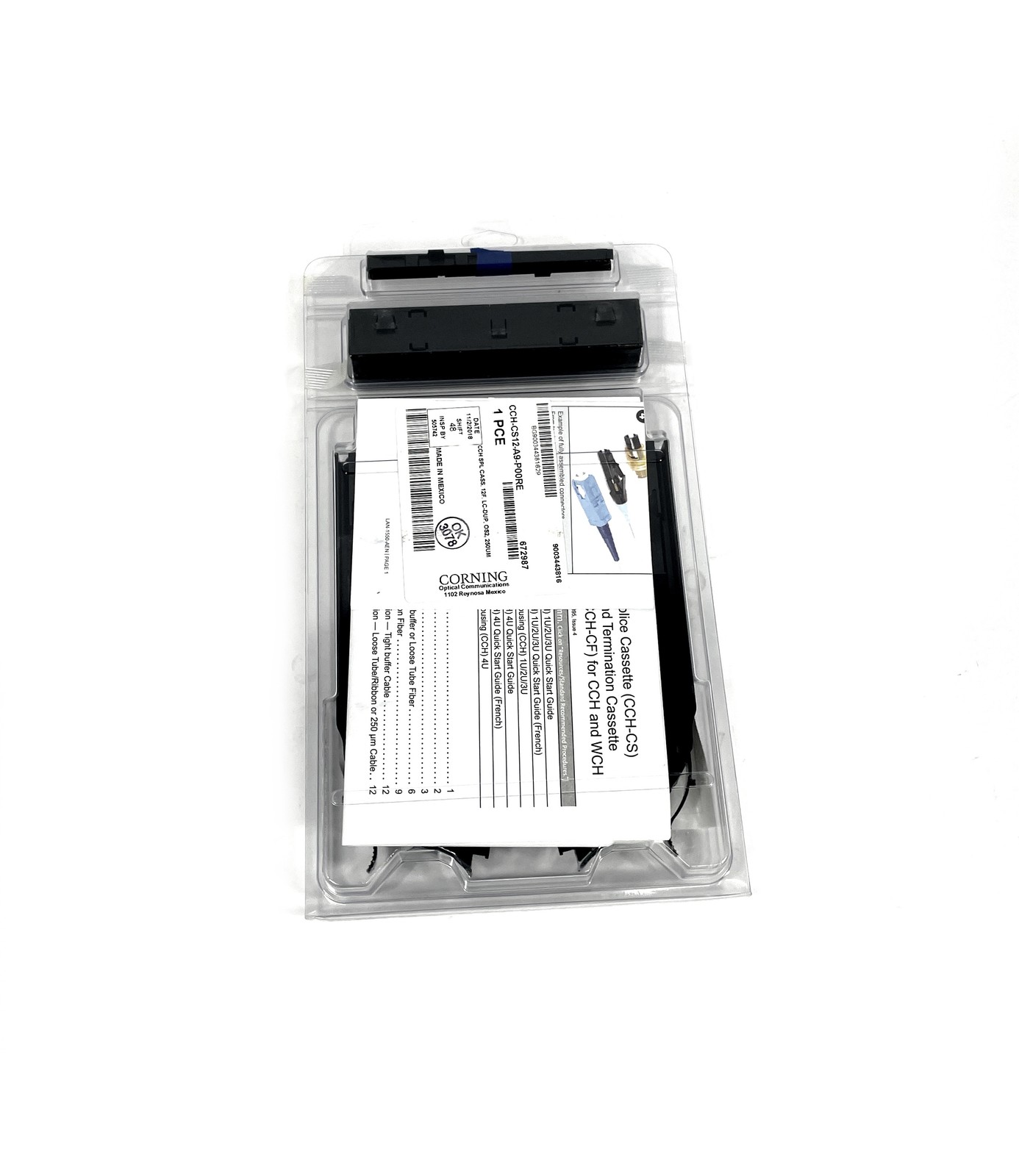 New Corning CCH-CS12-A9-P00RE CCH Pigtailed Splice Cassette 12F LC Duplex OS2
