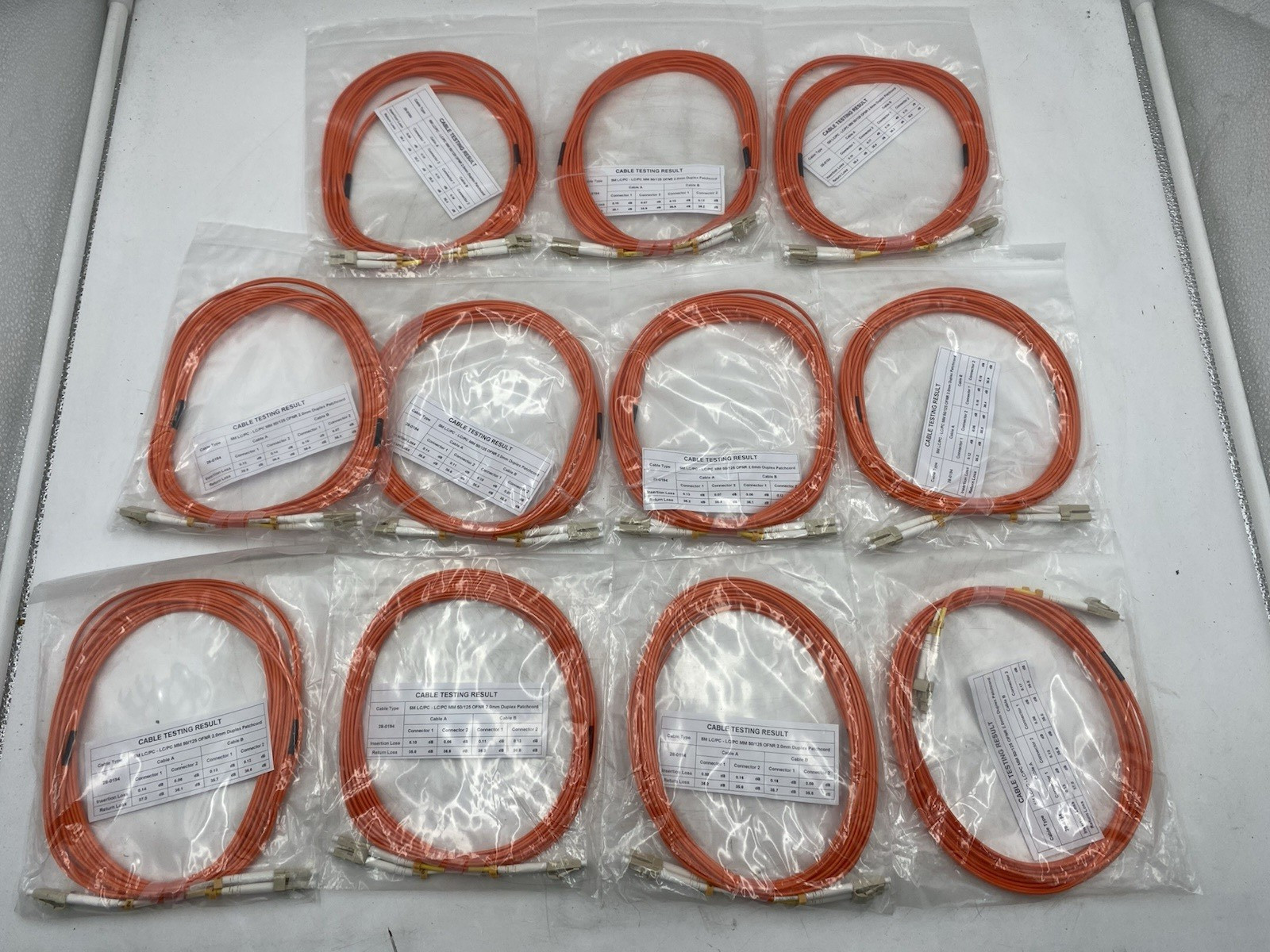 Lot of 11 Optical Fiber 5M LC/PC-LC/PC MM 50/125 OFNR 2.0mm Duple Patchcord