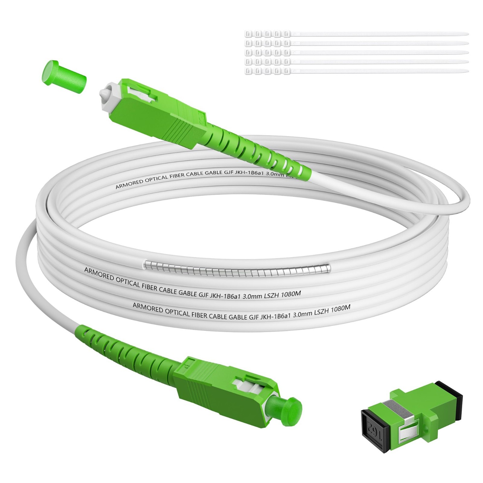 40FT Armored SC/APC to SC/APC Fiber Optic Cable, Single Mode Jumper Cord, OS1/OS