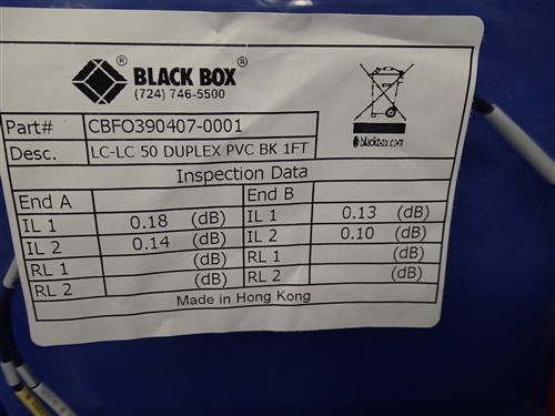 BLACK BOX CBFO390407-0001 LC-LC 50 DUPLEX PVC BK 1FT FIBER OPTIC CABLE NEW