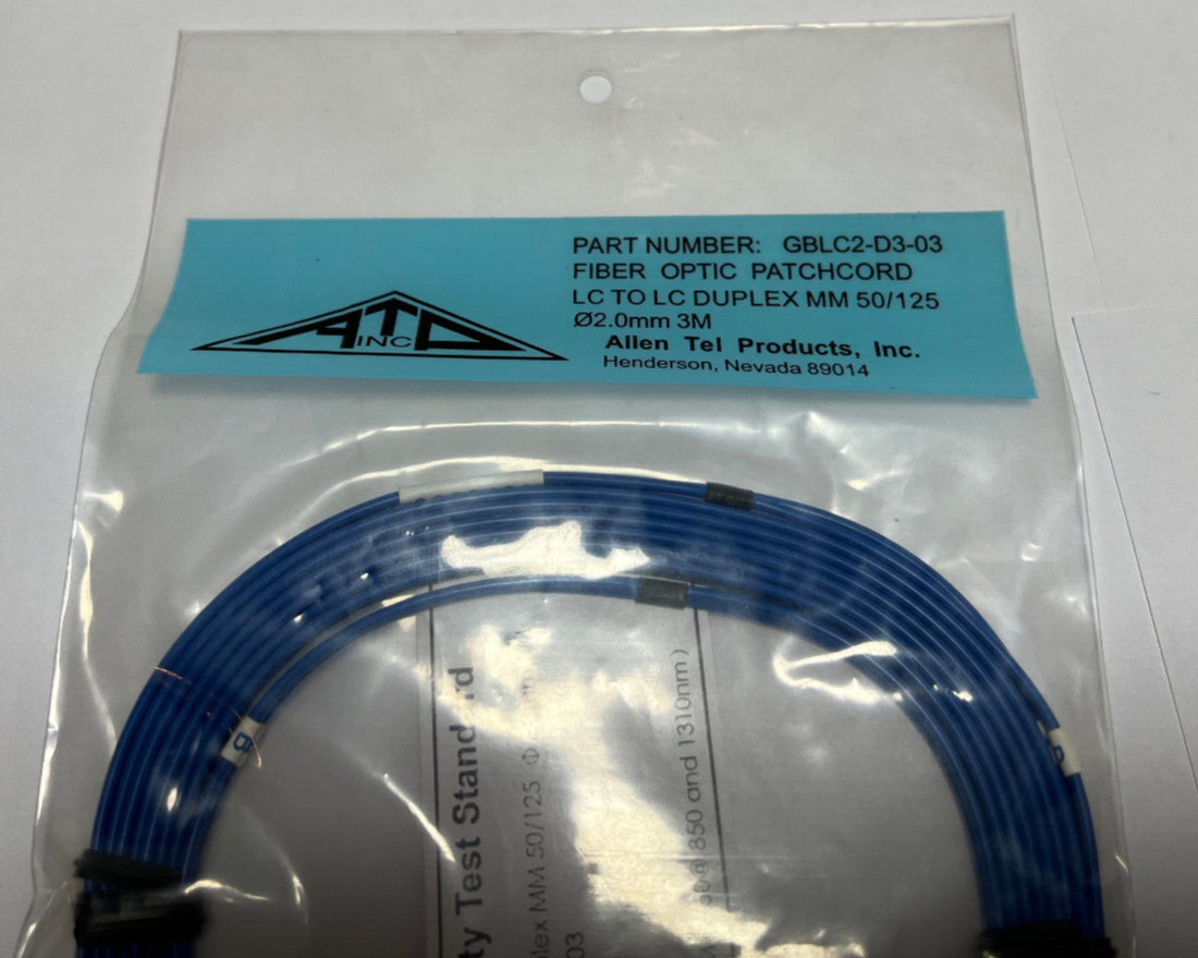 Allen Tel LC-LC Duplex MM 3 Meter Patchcord GBLC2-D3-03 Blue Fiber Optic