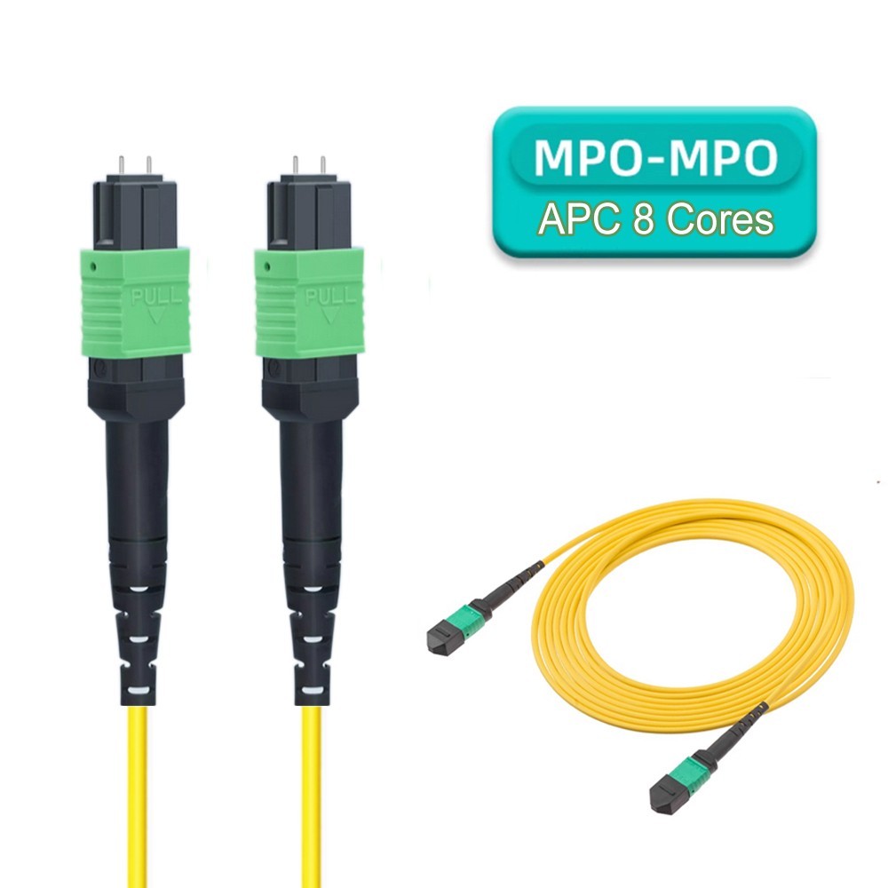 MPO Male to MPO Male APC Fiber Optic Patch Cord 8 / 12 Core Type B Single Mode