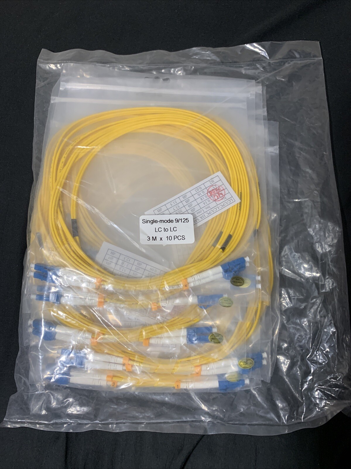 10ct Single Mode Duplex 9/125 LC To LC 3 M Patch Cables (NEW, UNUSED)