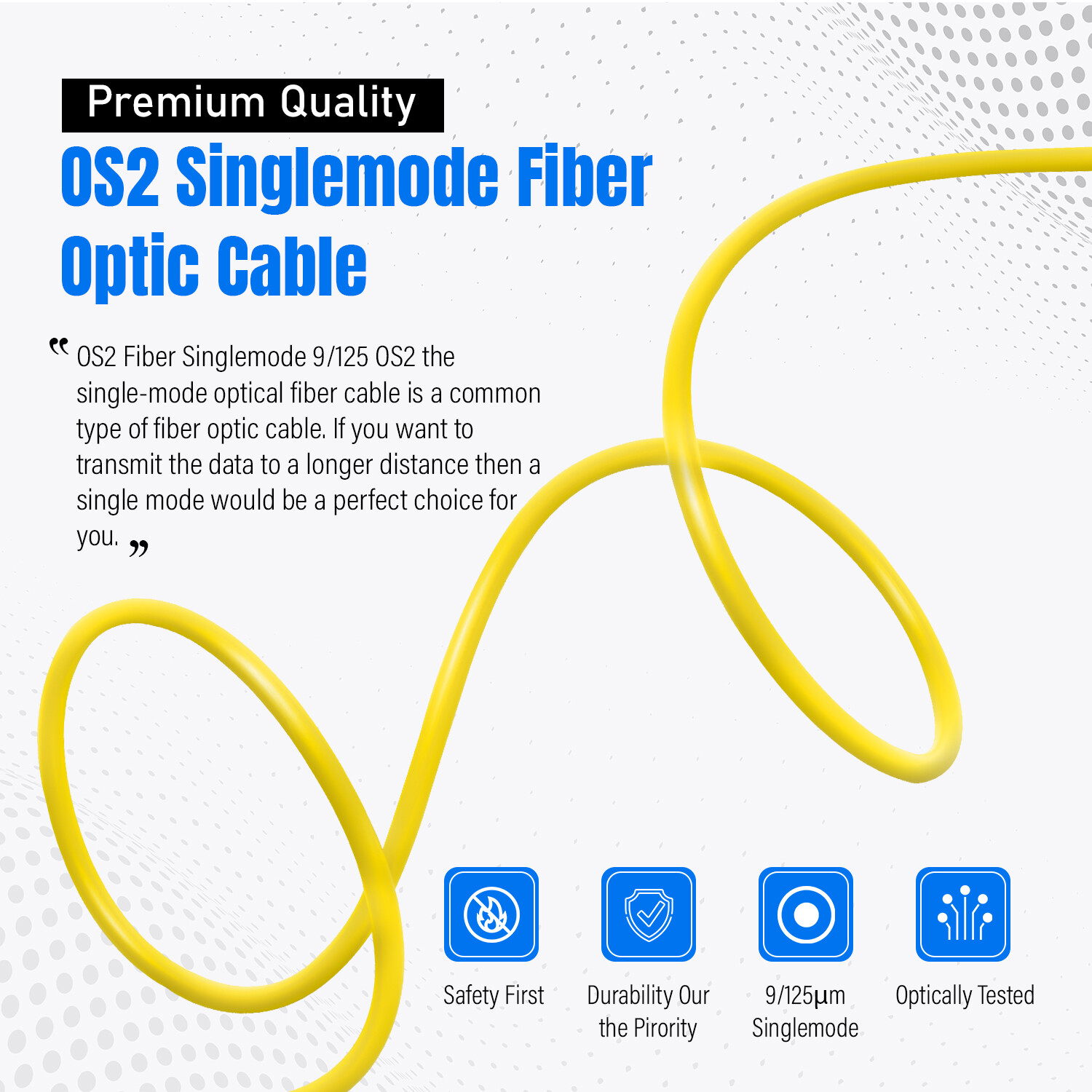 OS2 LC to LC Fiber Optic Patch Cable Single Mode Duplex Yellow 9/125 SMF 1M-15M