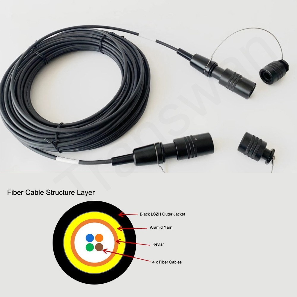 32.8FT 4 Cores Tactical Fiber Optic Assemblies TFOCA Compatible M83526 Connector