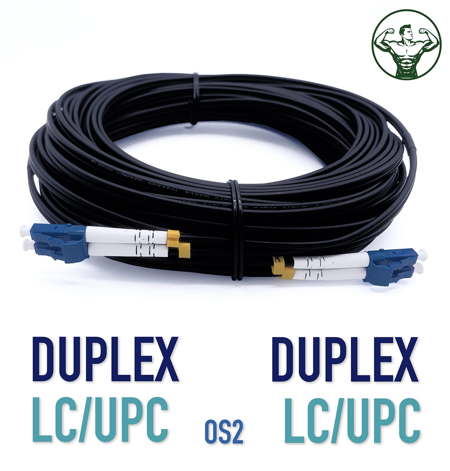 Elfcam 40m Armored Fiber Optic Cable LC/UPC to LC/UPC OS2 Singlemode Duplex