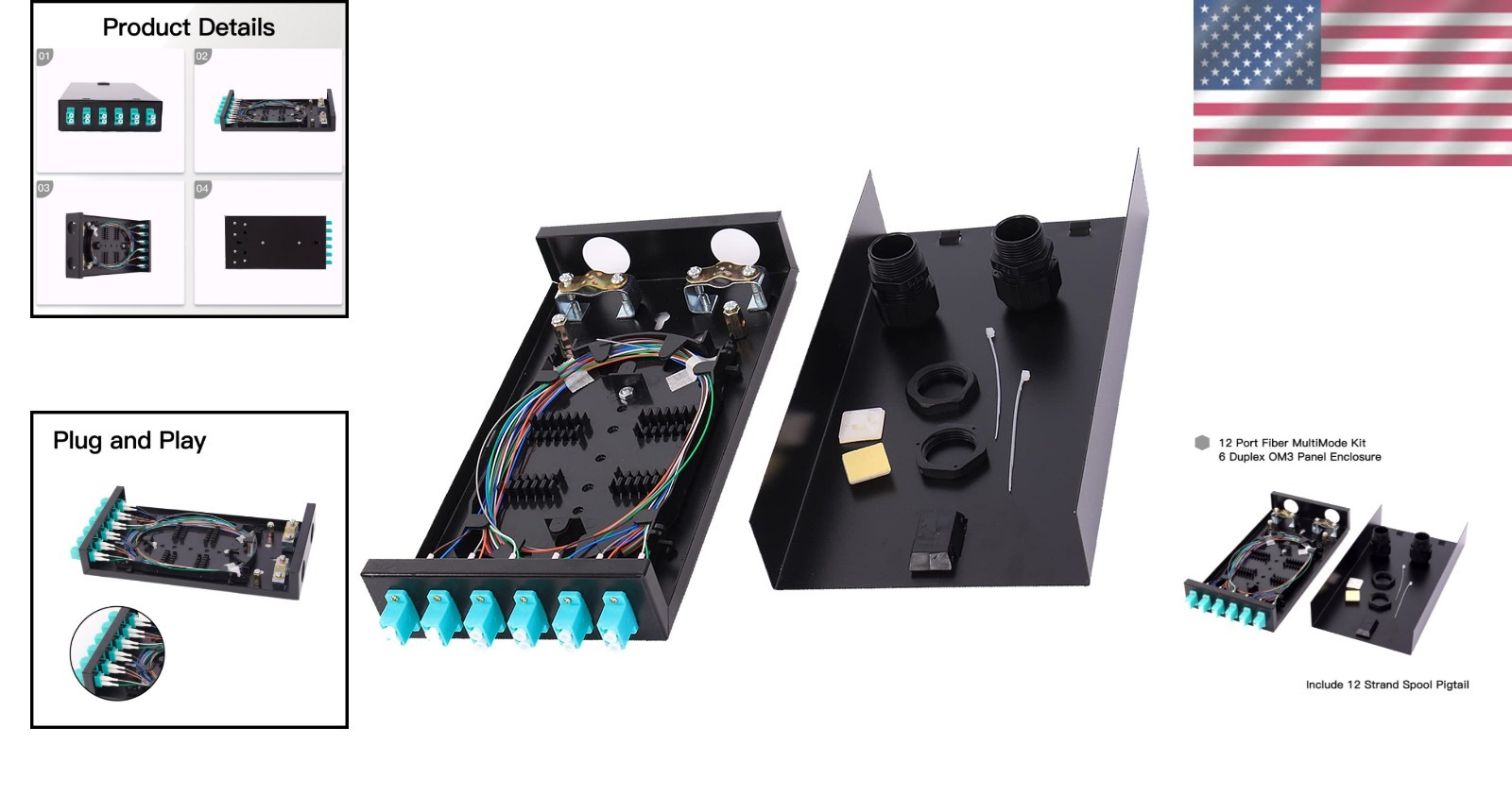 Durable 6 Port Duplex LGX Fiber Enclosure Kit: 12 Strand LC Pigtails Included
