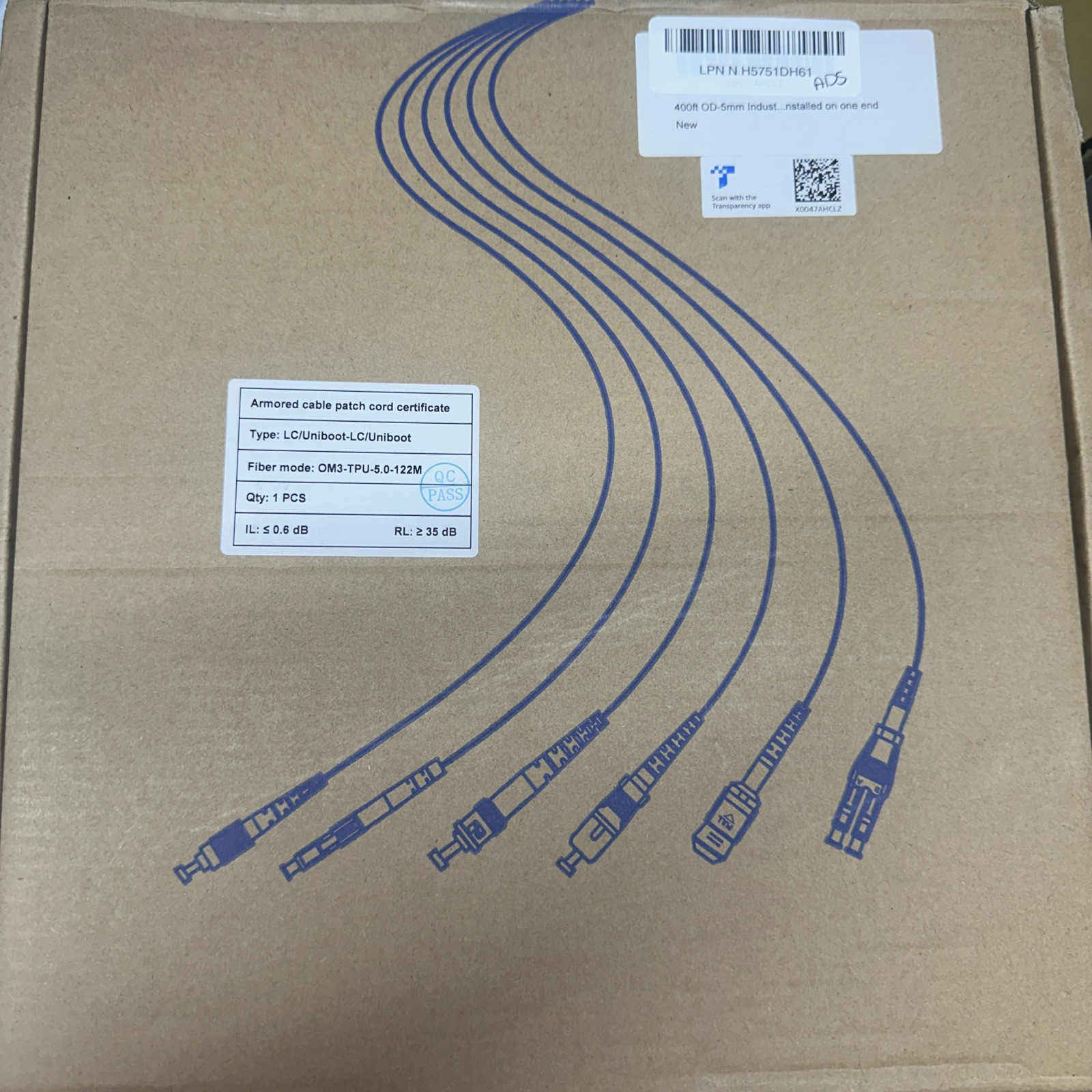 Yutianhome Armored LC Uniboot OM3 TPU 5.0mm 122 M -400 FEET Outdoor Optic Cable