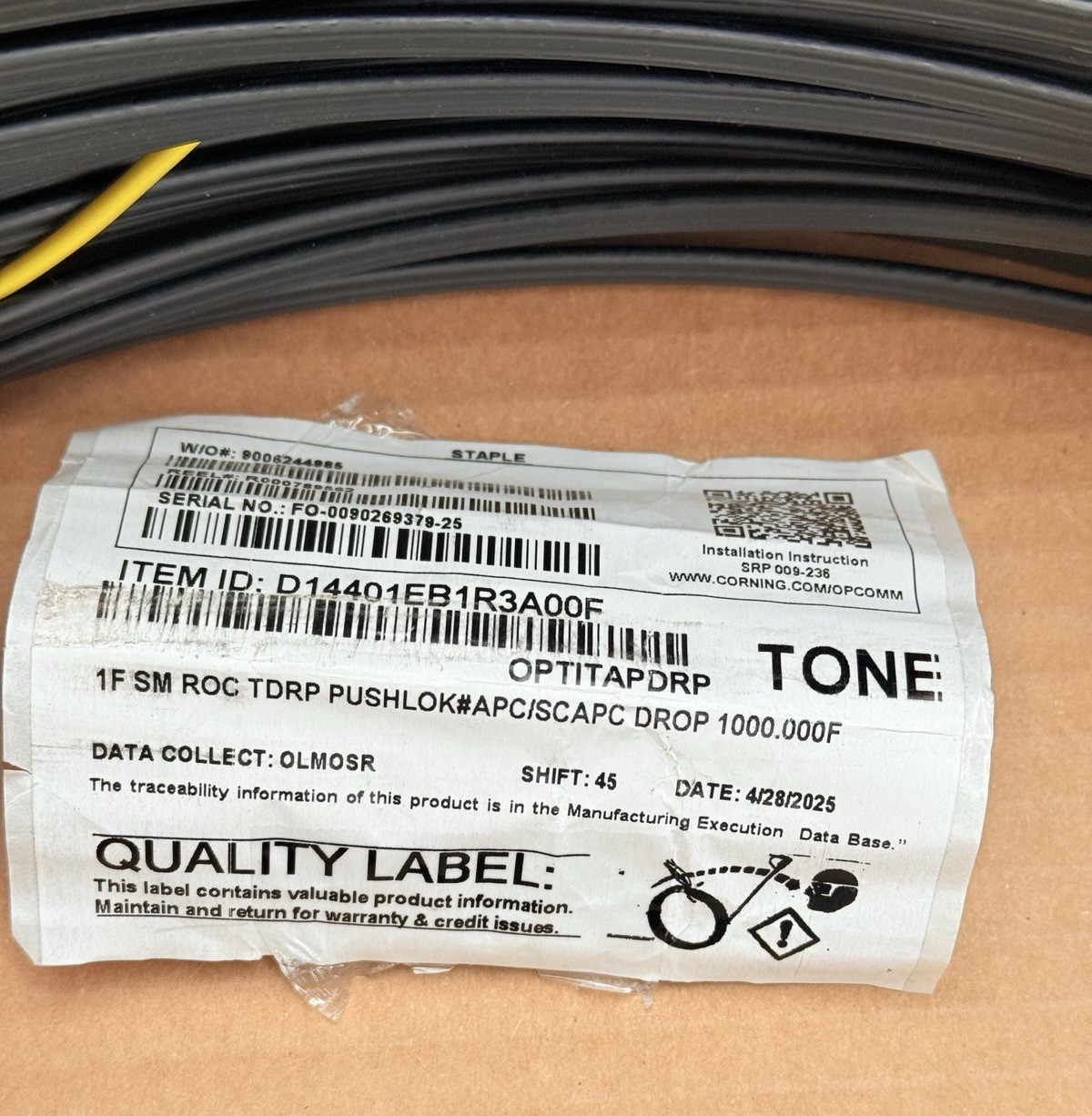 D14401EB1R3A00F CORNING, ROC DROP TONEABLE ASSEMBLY PUSHLOK, 1000 FT
