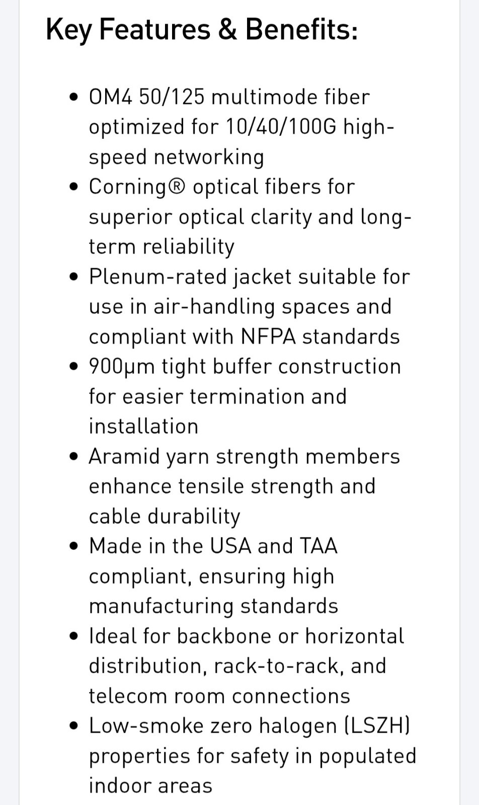 516 Ft – Corning 6-Strand Multimode OM4 Fiber Optic Cable
