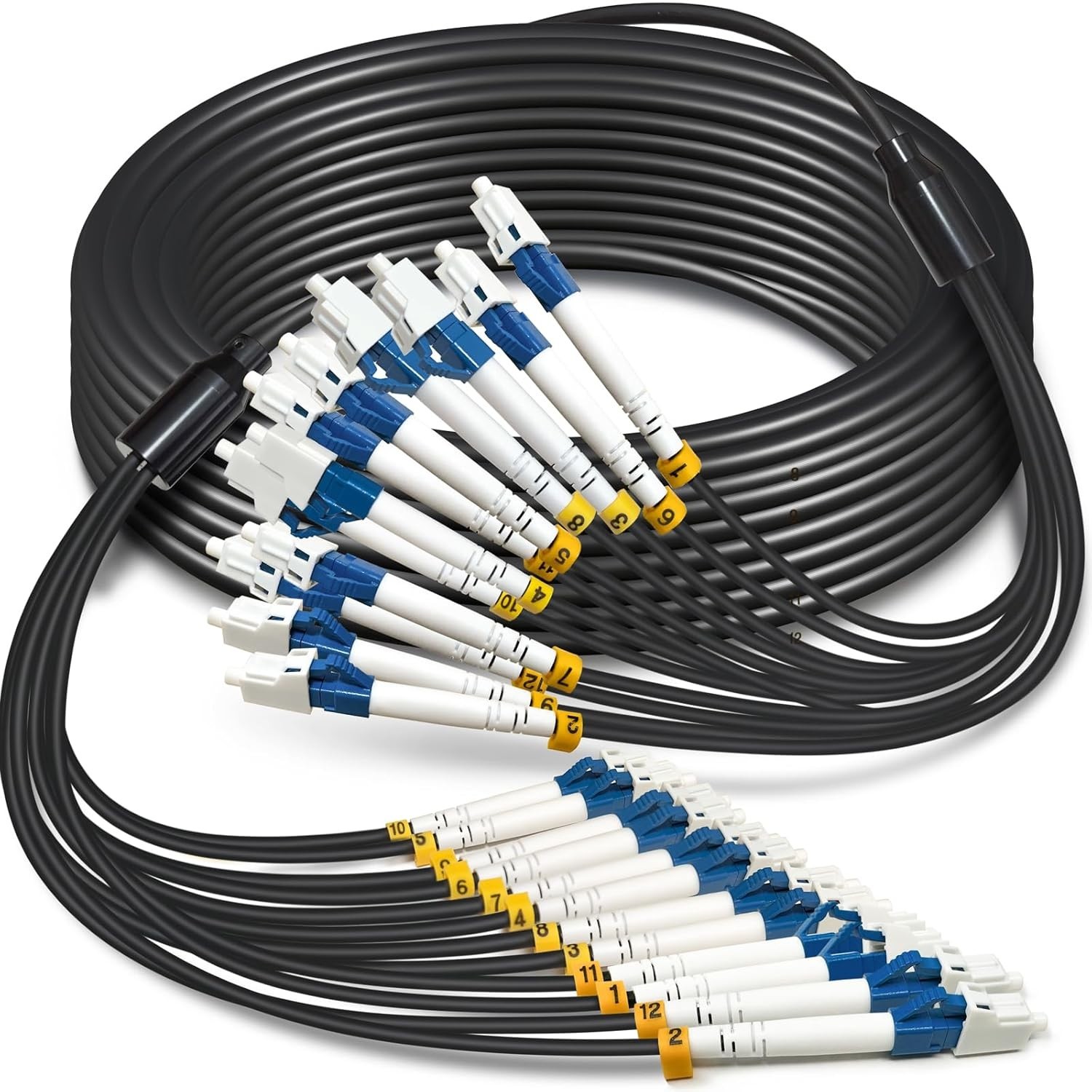 High-Performance 12 Strands OS2 LC to LC Fiber Optic Cable, 50ft TPU Jacket