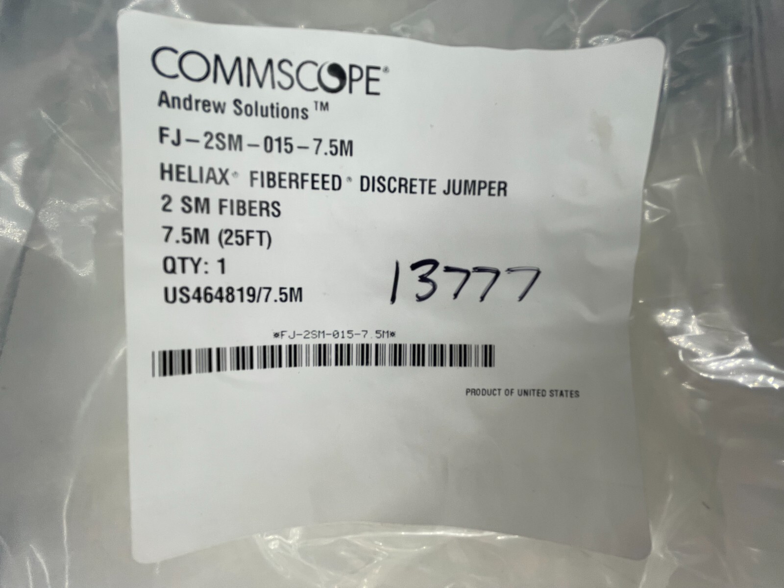 Lot of 8 CommScope FJ-2SM-015-7.5M HELIAX FIBERFEED DISCRETE FIBER OPTICAL CABLE