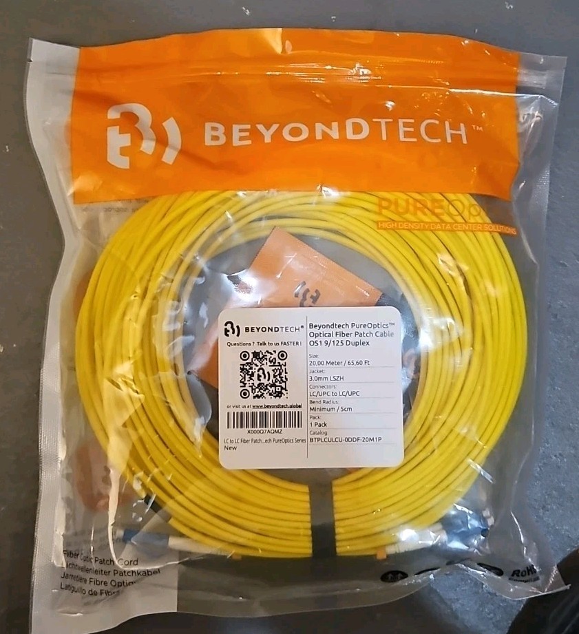 Optical Fiber Patch Cable OS1 9/125 Duplex 20M 65.6 Ft LC/UPC to LC/UPC