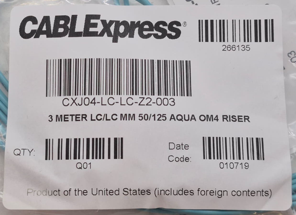 Lot of 10 CABLExpress CXJ04-LC-LC-Z2-003 3M LC/LC MM 50/125 AQUA OM4 RISER