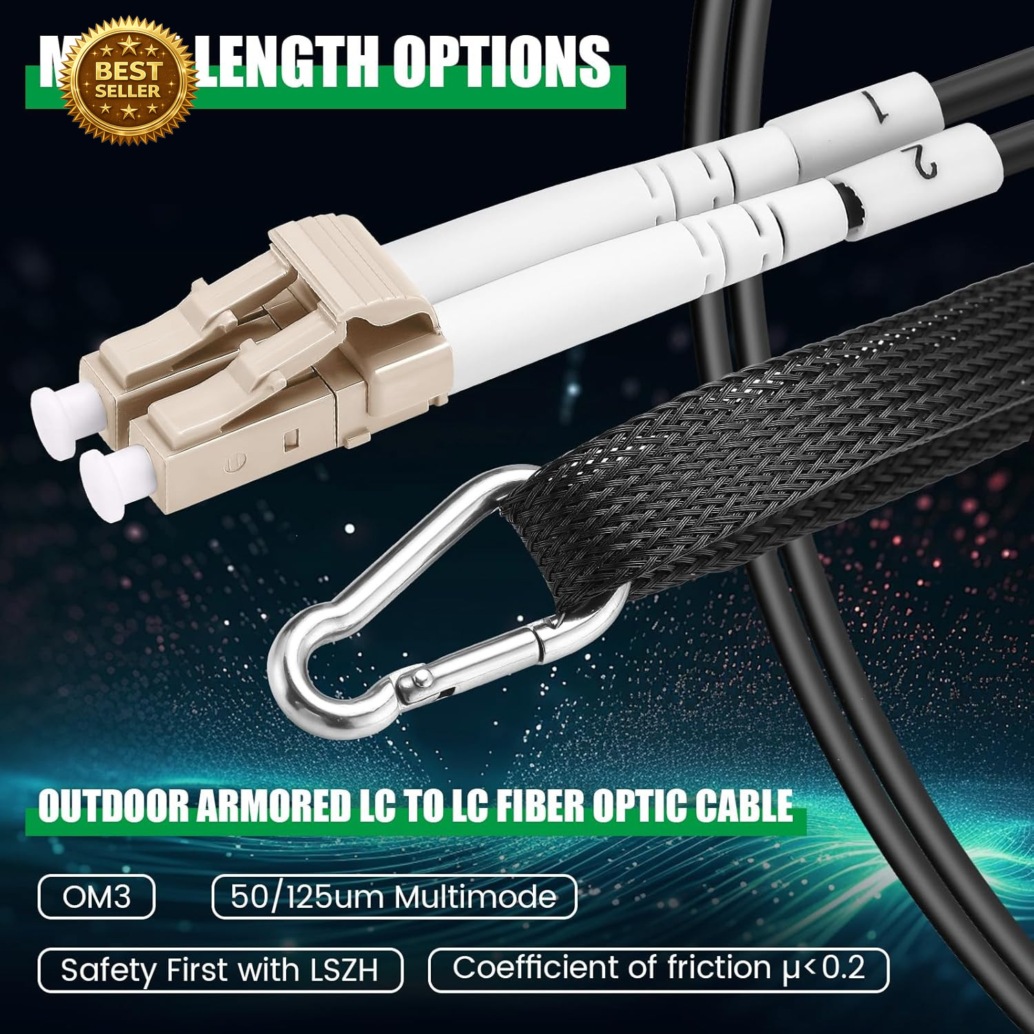 500Ft (150 Meters) OM3 Fiber LC to LC Multimode Outdoor Armored Fiber Optic Cabl