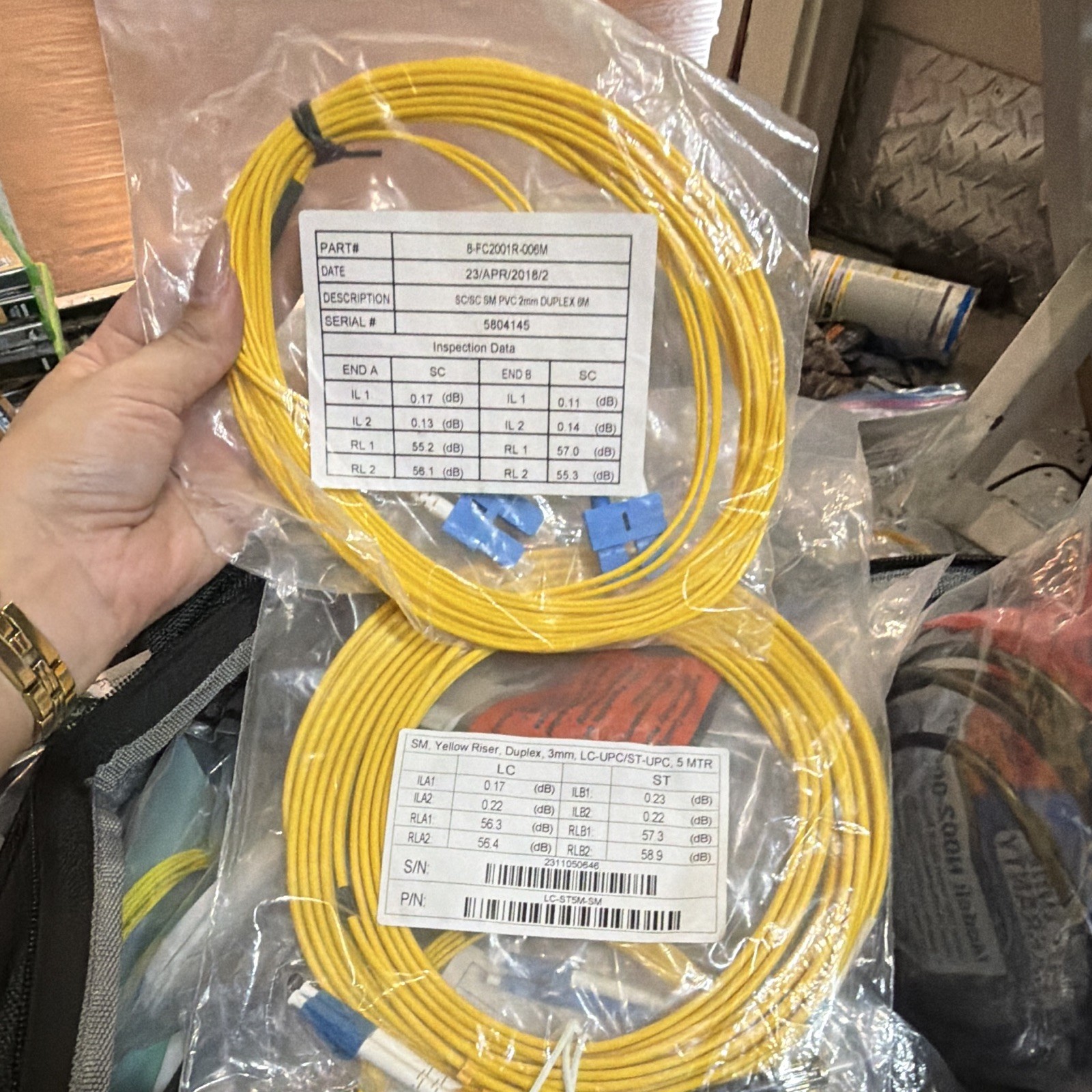 Single-Mode Duplex Yellow Fiber Patch Cable SC-SC 6m, LC-ST, SM 9/125
