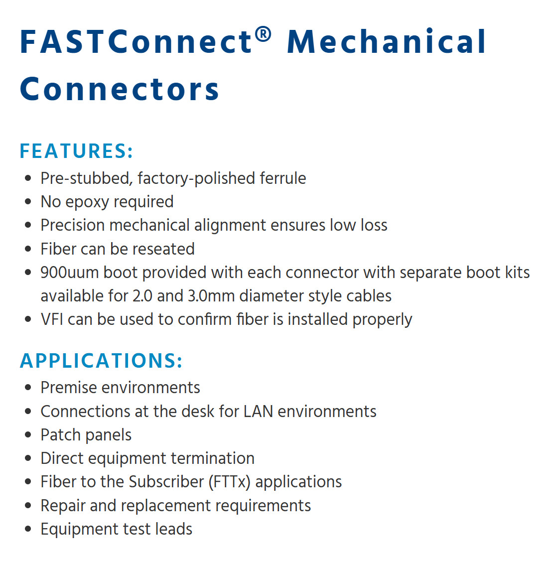 AFL FASTConnect LC Multimode OM3 OM4 10G Fiber Optic Connector FAST-LC-MM50L