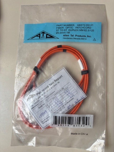 Allen Tel ST to ST Fiber Optic Patch Chord GBST2-D2-01