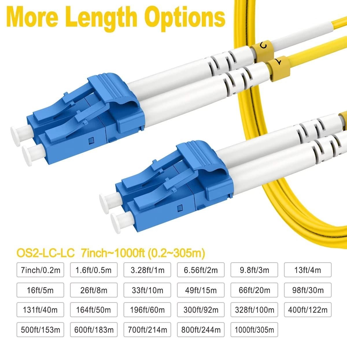 RamboCables-OS2 LC to LC Single Mode Fiber Patch Cables, 1000ft/300m