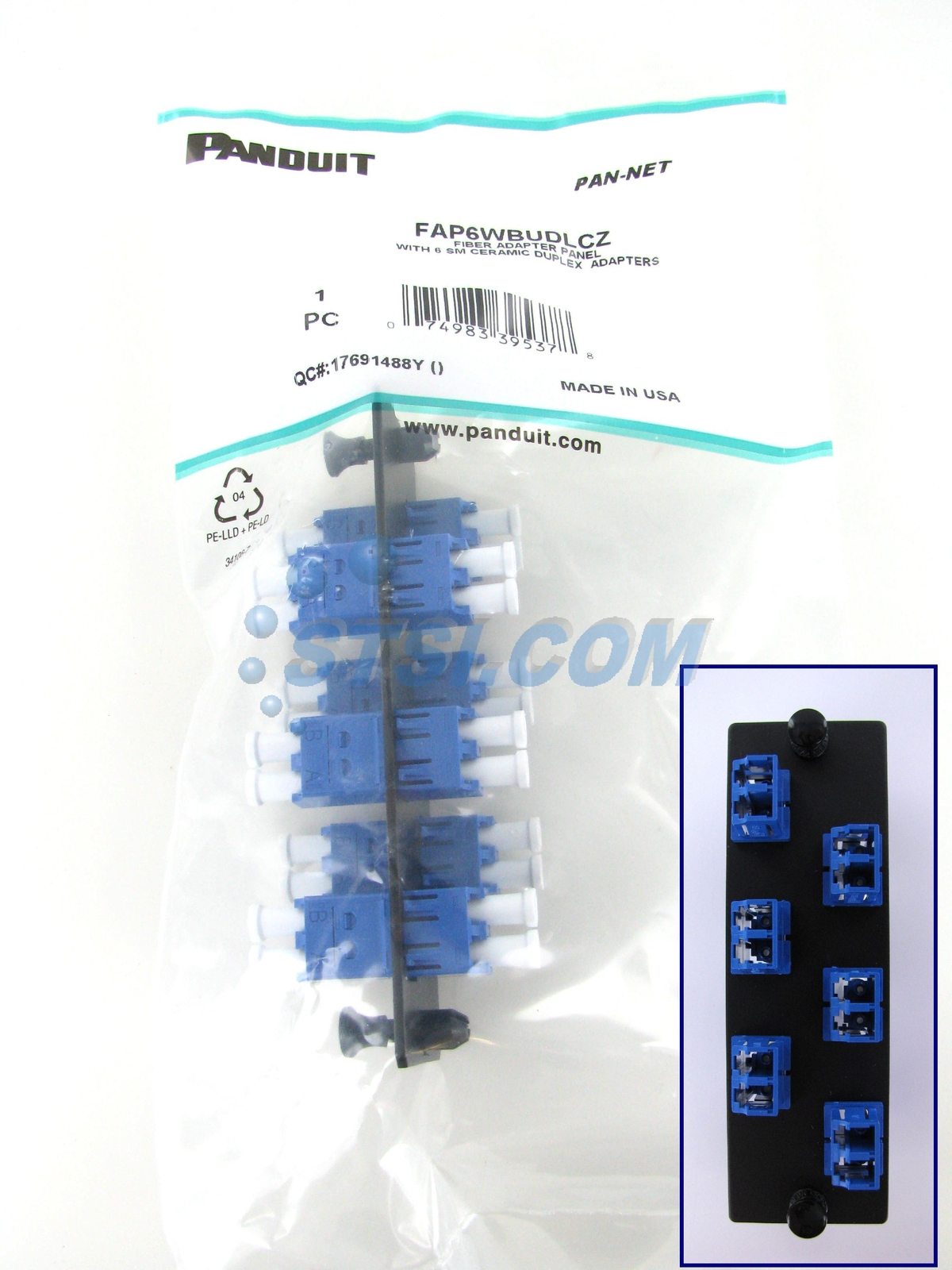 Panduit FAP6WBUDLCZ Fiber Panel w/6 LC Duplex Singlemode Adapters Blue ~STSI