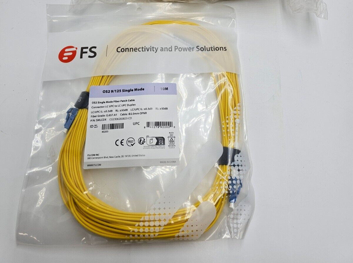 (QTY 2) FS Single SMLCDX Mode Fiber Patch Cable 10M OS 9/125 Single Mode LC-LC
