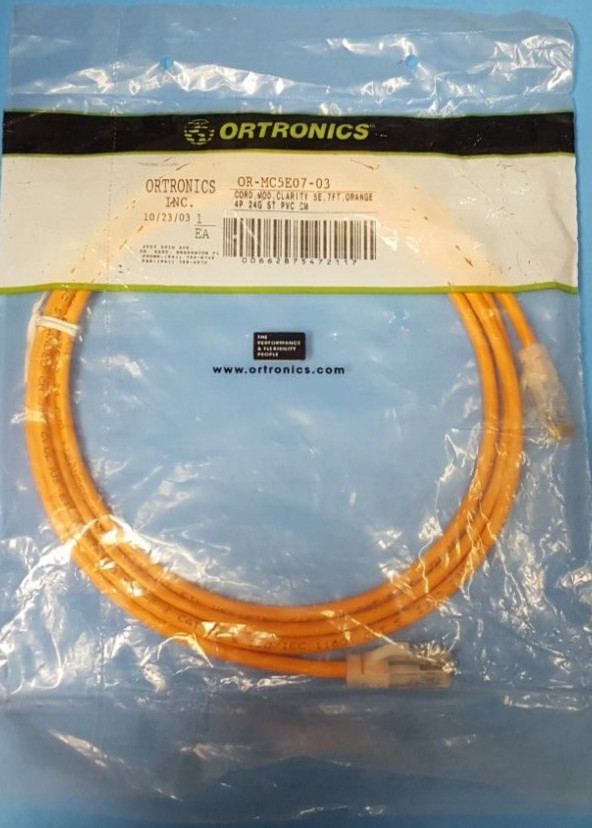 PATCH CORD CAT5E , OR-MC5E07-03 , ORTRONICS , 7 FT , ORANGE, CLARITY MOD