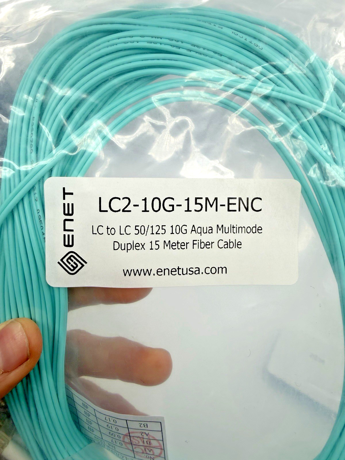 ENET LC2-10G-15M-ENC LC to LC OM3 50/125 10G Duplex Fiber Optic Cable 15M