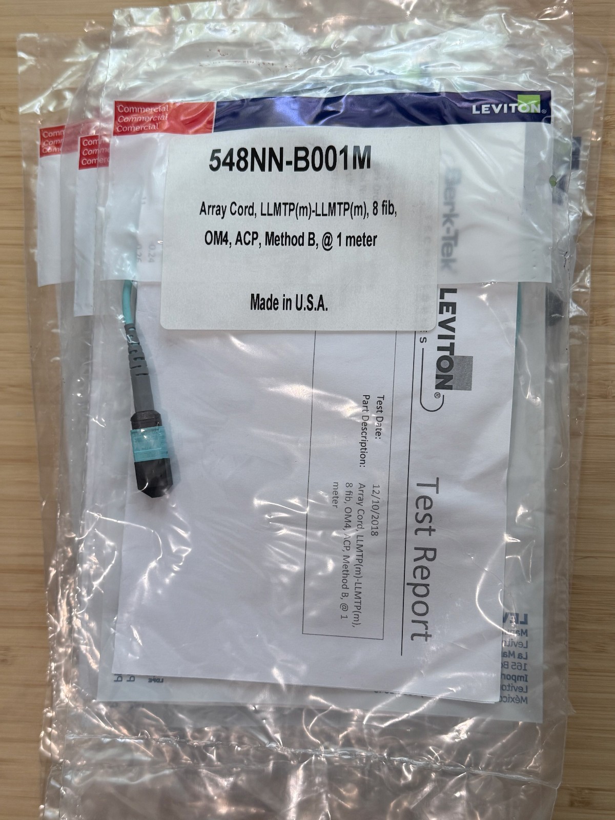 Leviton 548NN-B001M 1M 8 fiber MTP to MTP polarity B – w/ test report
