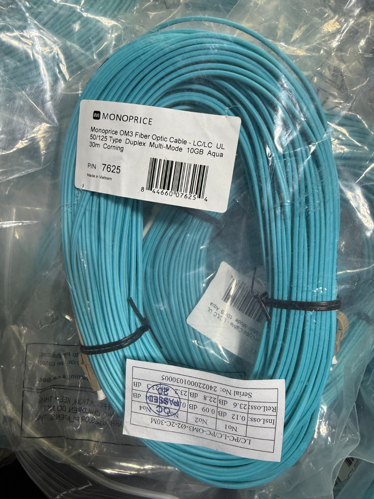 3 pack 30m LC-LC 10Gb OM3 Duplex Multimode 50/125 Fiber Optic Patch Cable