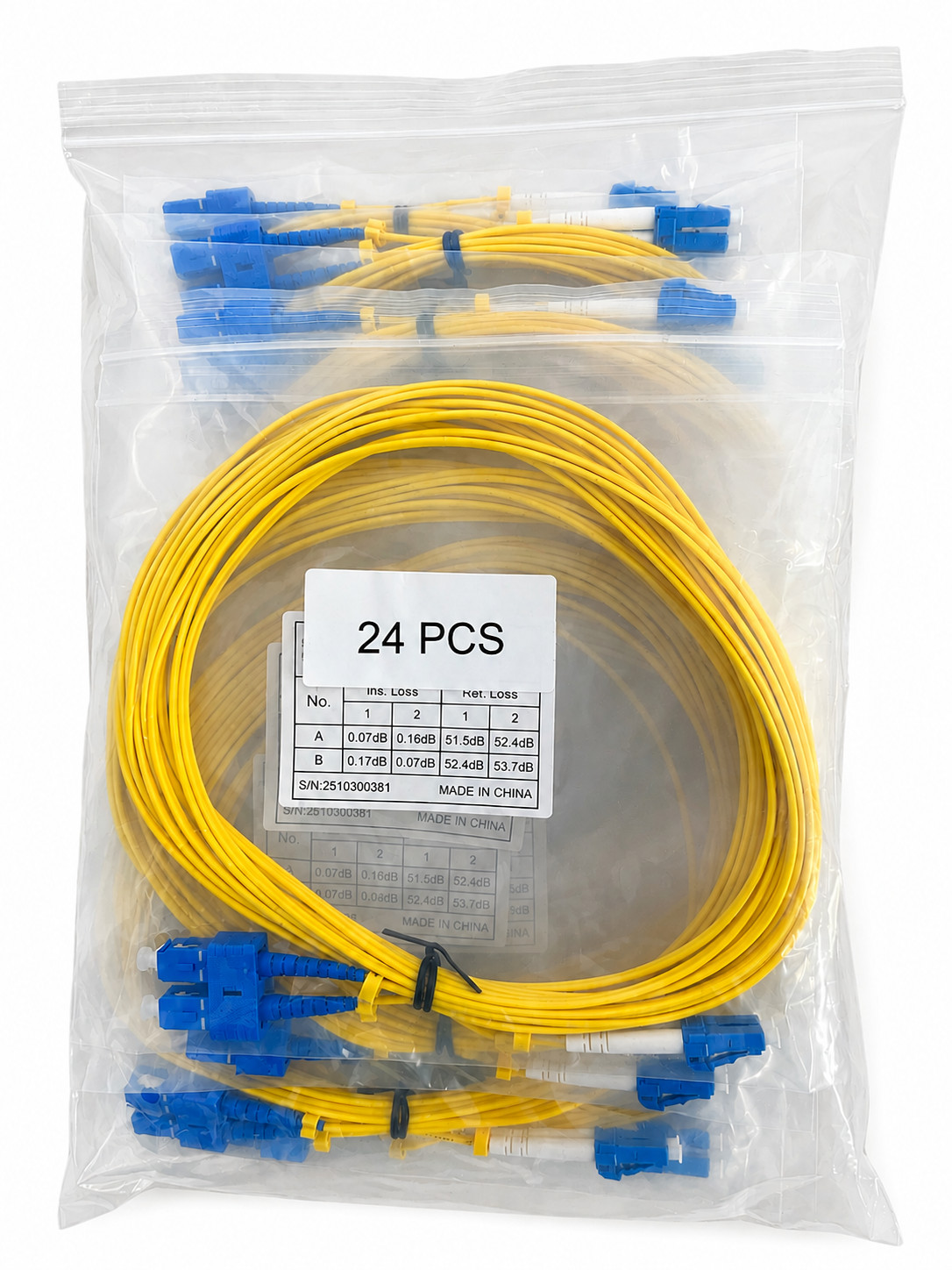 (24) 7 Meter SC/UPC – LC/UPC Duplex Fiber Patch Jumper OS2 SMF Singlemode Cable