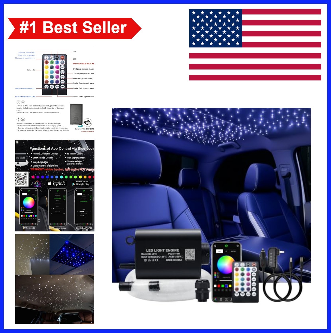 Fiber Optic Starlight Headliner Kit 16W 150 Strands 6.5Ft APP Control Remote