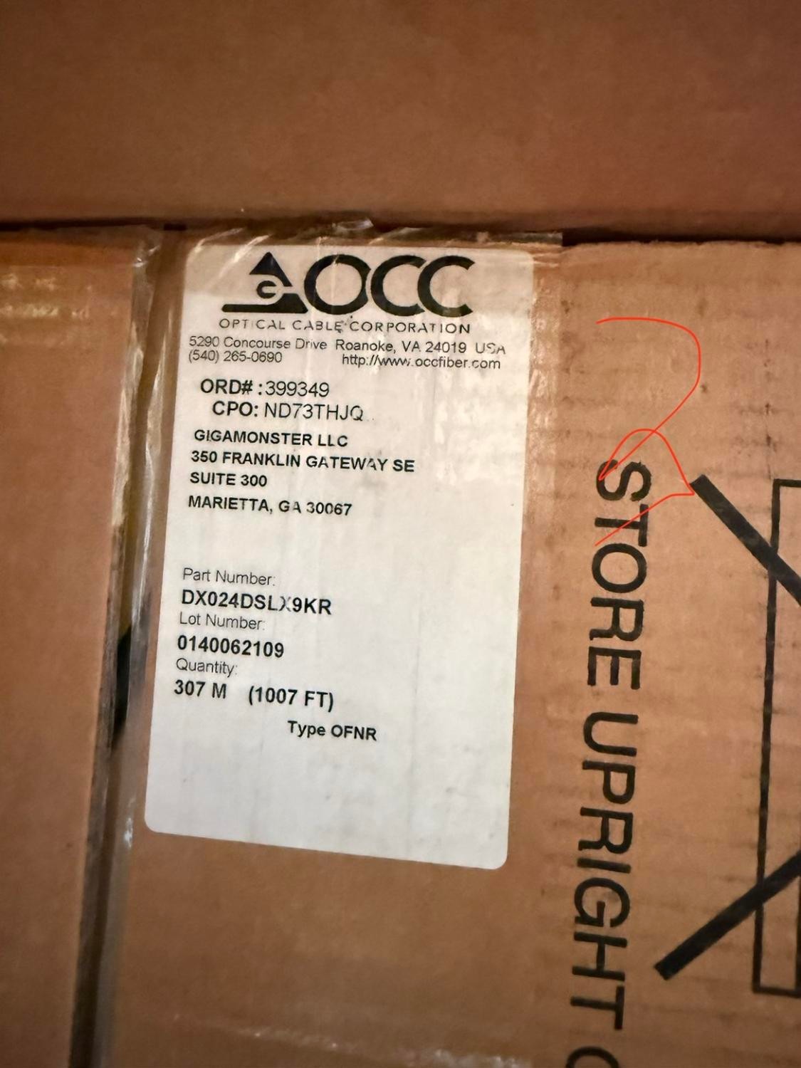 OCC 24-Fiber Singlemode OFNR Fiber Cable – 1000ft Reel