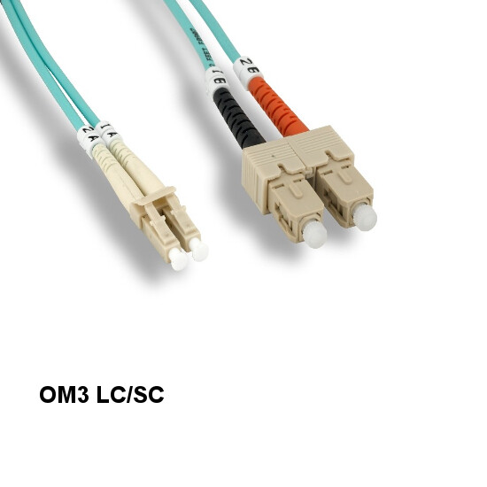 1M OM3 50/125 Aqua Fiber Optic Cable Multi-Mode Duplex LC/SC 10GB 2.0mm OD OFNR