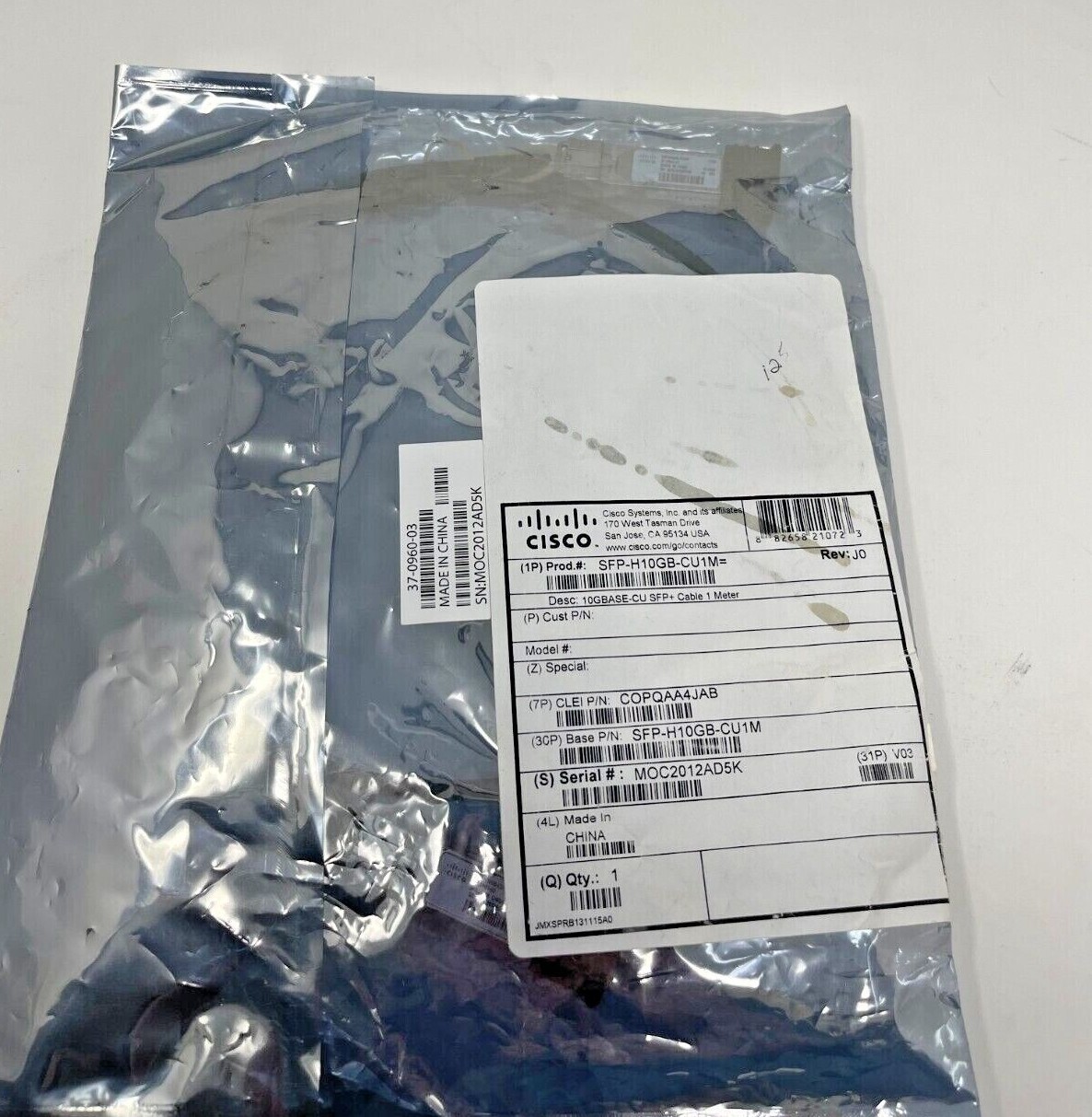 New Cisco SFP-H10GB-CU1M Twinax Copper Cable 37-0960-03