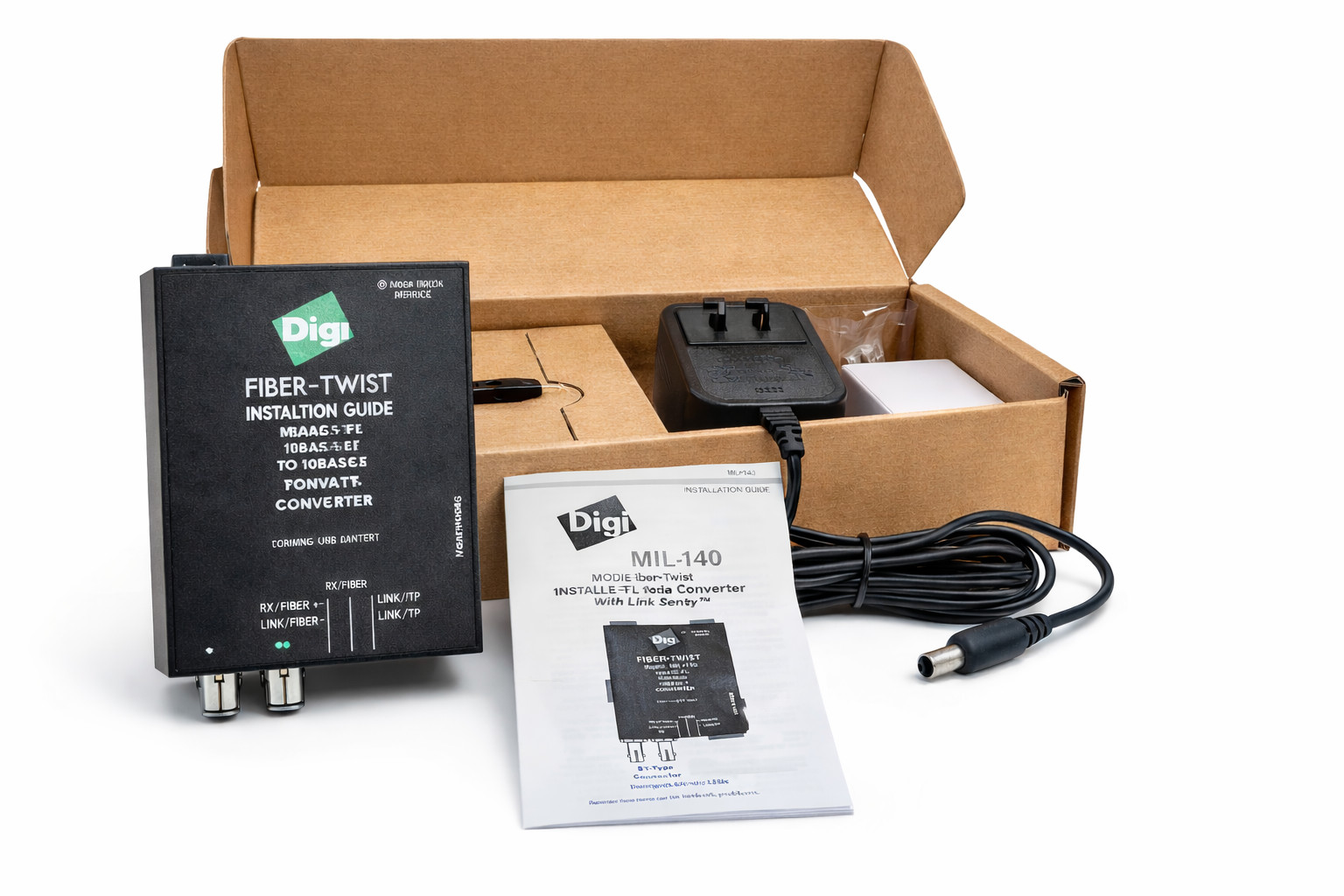 Digi Fiber-Twist MIL-140 Media Converter 10BASE-FL to 10BASE-T Multi-Mode