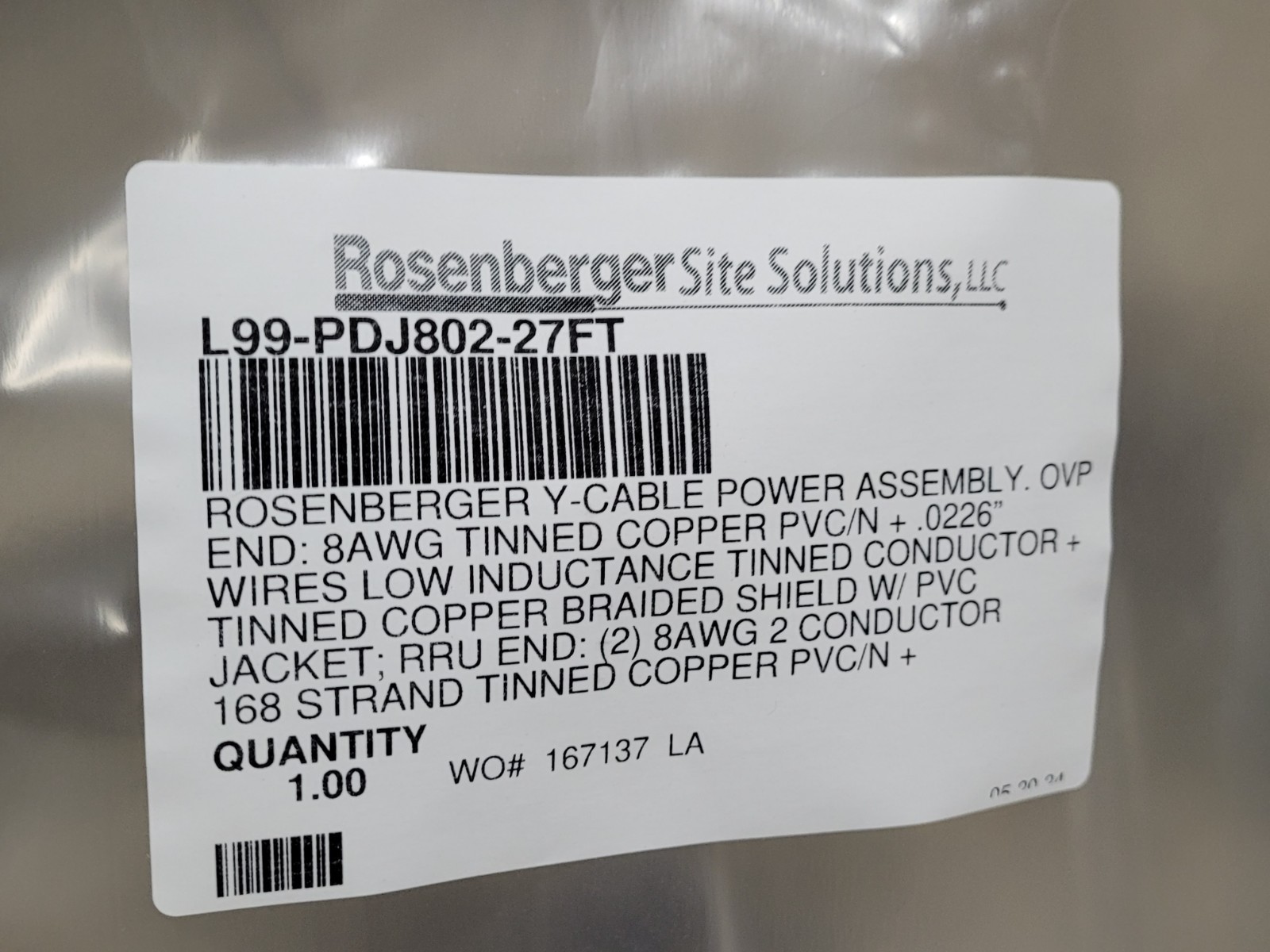 Rosenberger L99-PDJ802-27FT Y-Cable Power Assembly Brand New