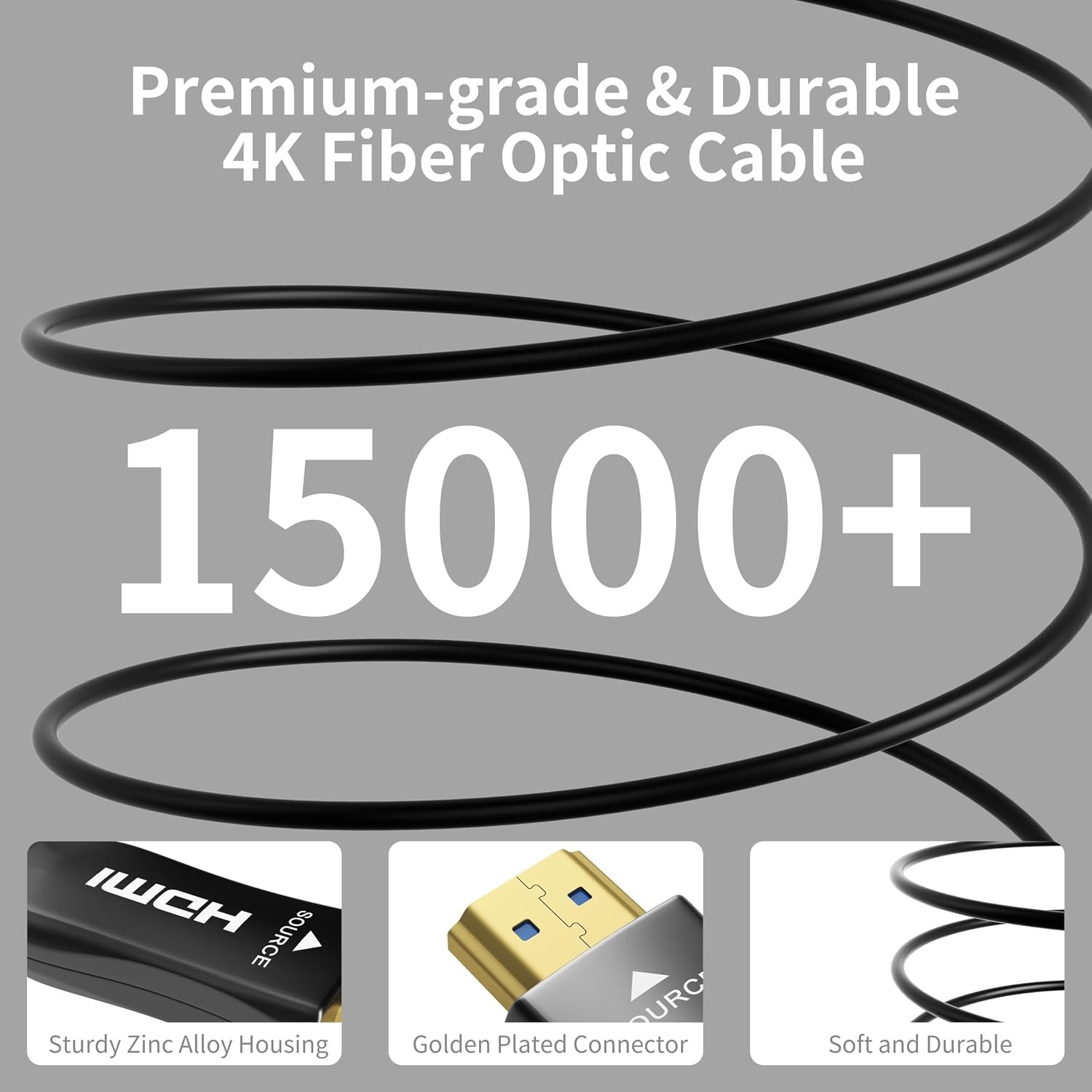 1x Black 4K Fiber Optic HDMI Cable 3-100FT 2.0 Cable Cord 18Gbps For PS5/TV Box