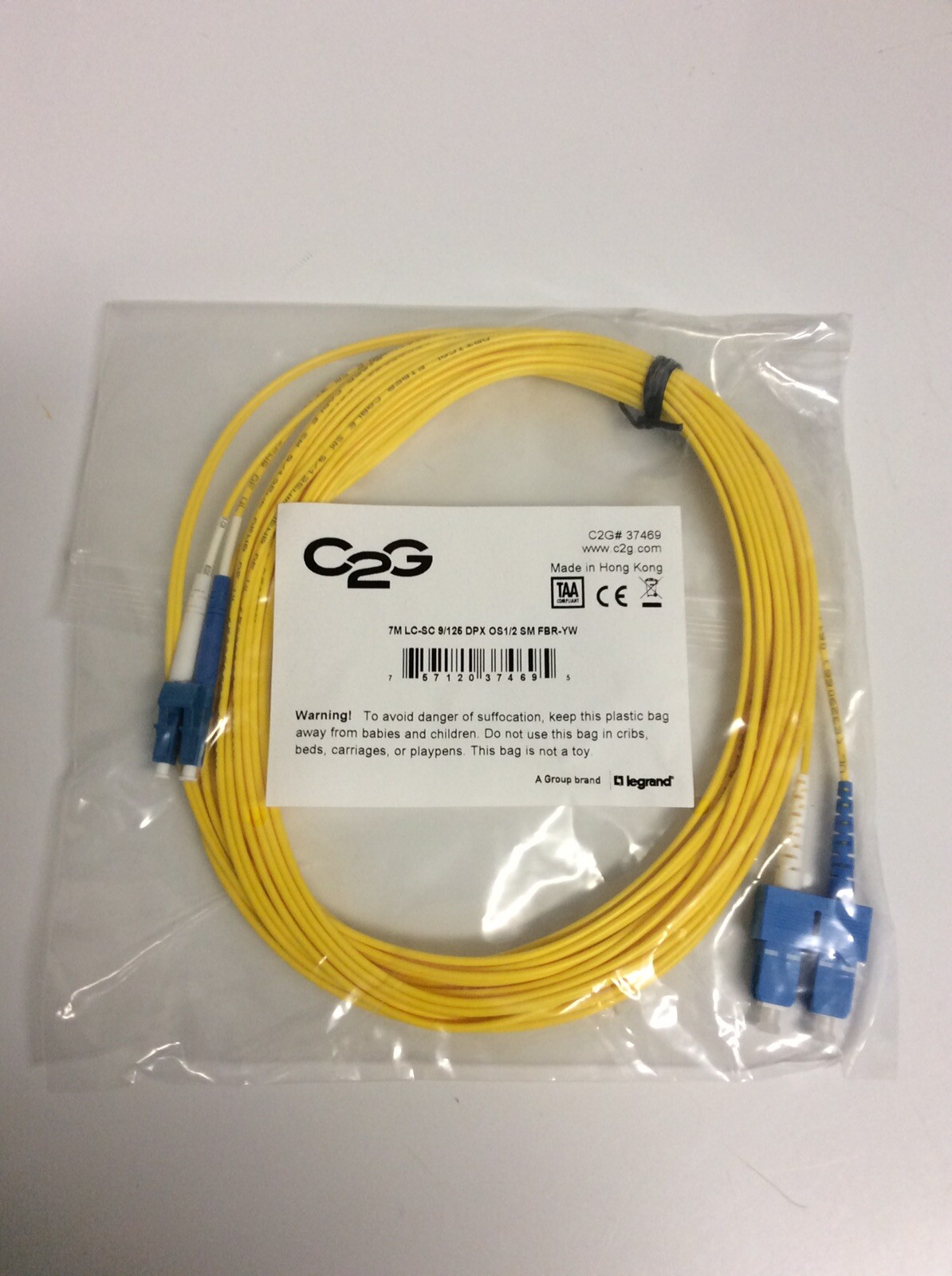 C2G 7M LC-SC 9/125 Duplex Single-Mode Fiber Cable – New