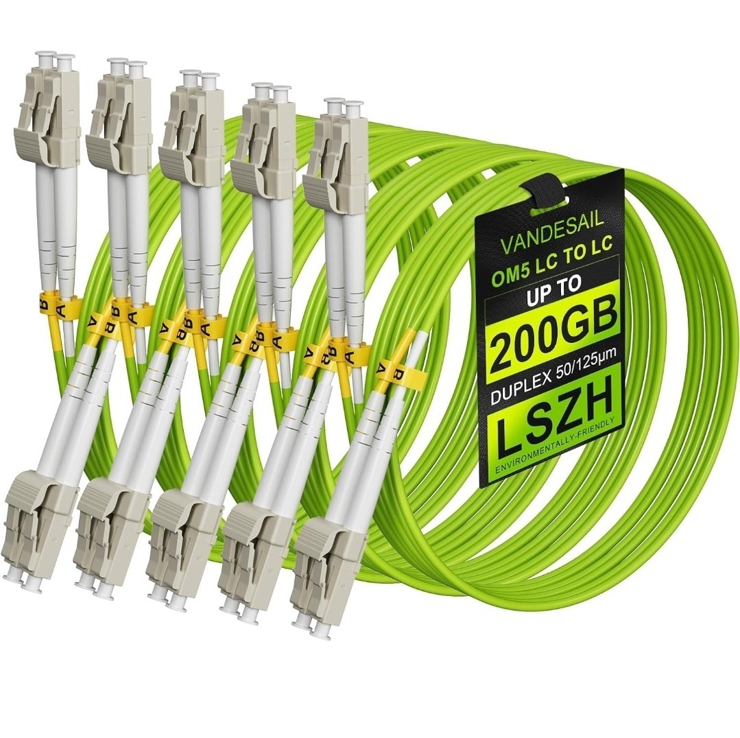 5 Pack Multimode Fiber Cable Duplex, OM5 1/10/40/100Gbs SC-LC Fiber Patch 16ft