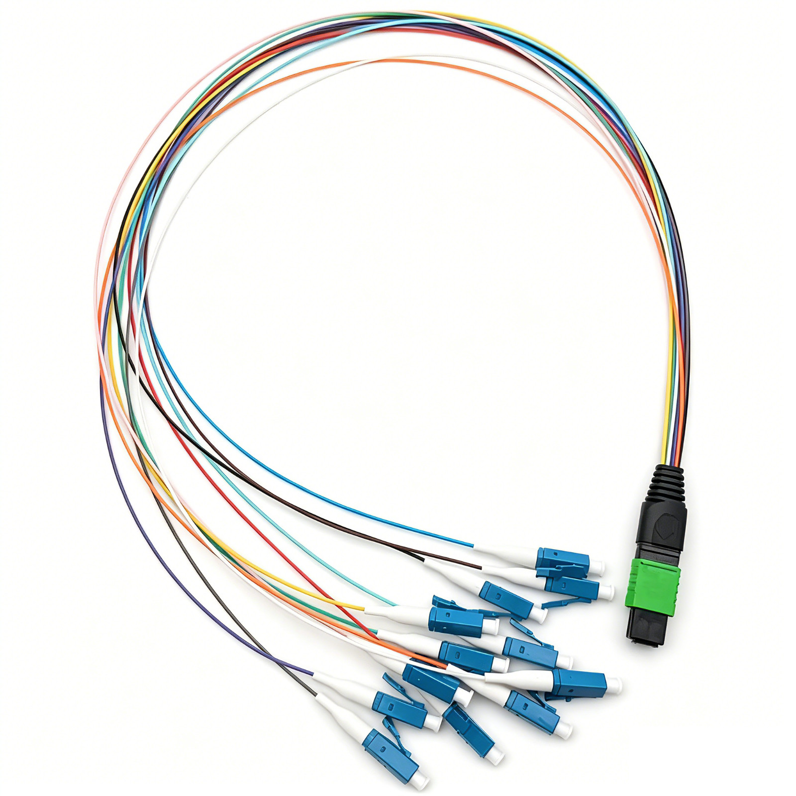 MPO APC Female-12C LC UPC 0.9mm SM Breakout Fiber Optic Pigtails Fanout Type B