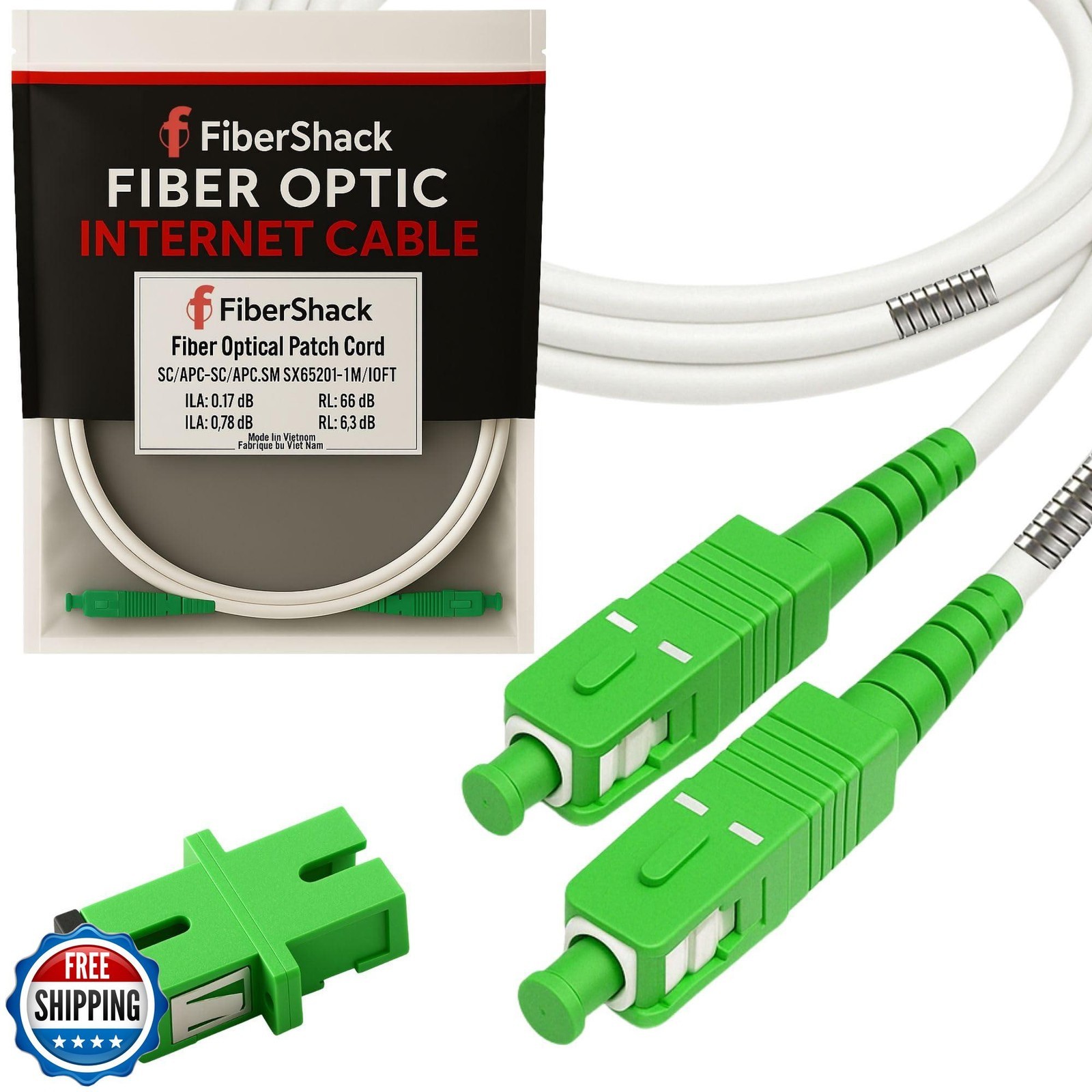 25M (82ft.) SC/APC to SC/APC Armored Patch Cable OM2 Single Mode 9/125um – White