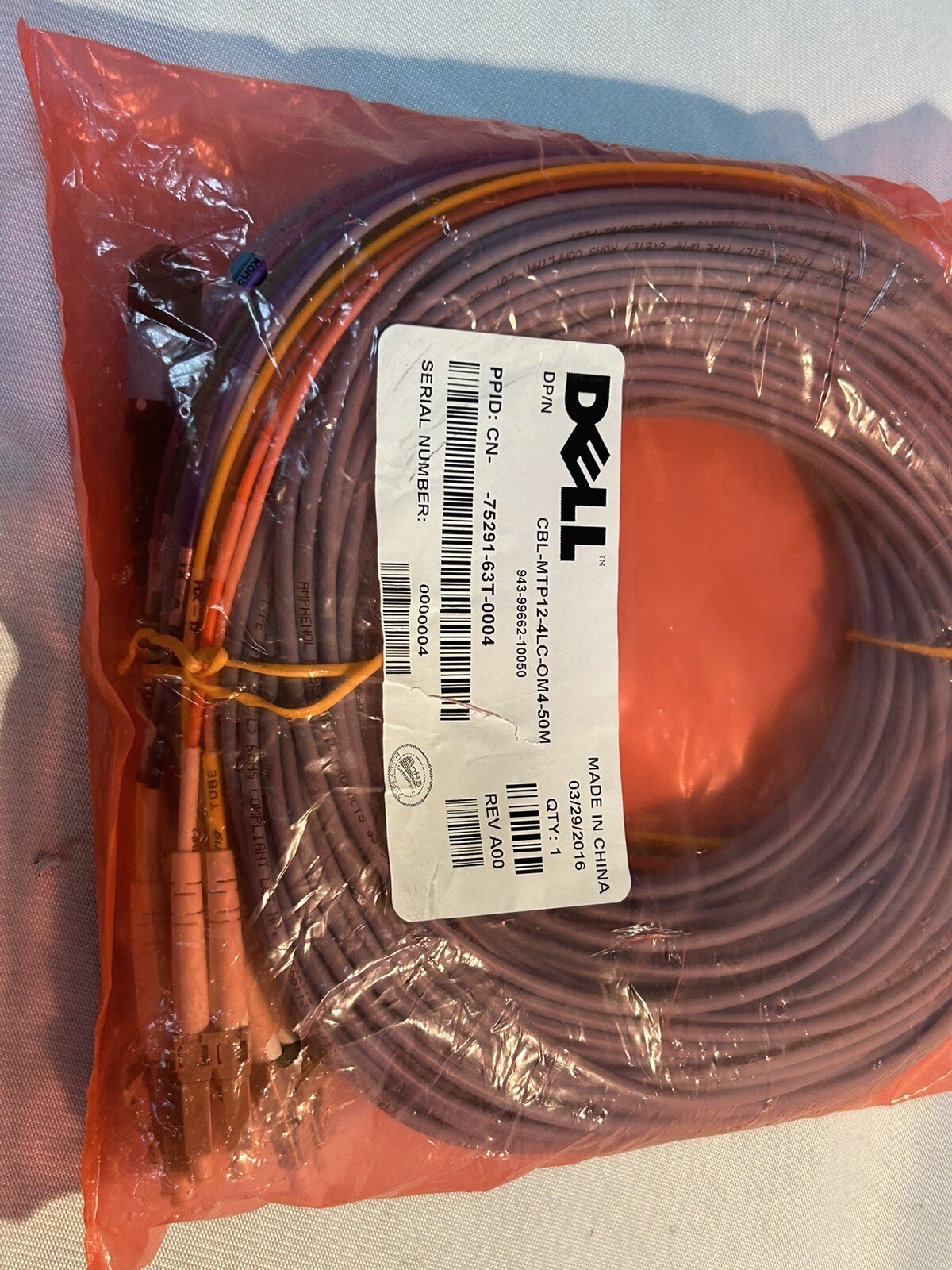 Dell CBL-MTP12-4LC-OM4-50M MTP12 To 4x LC OM4 50M Breakout Cable