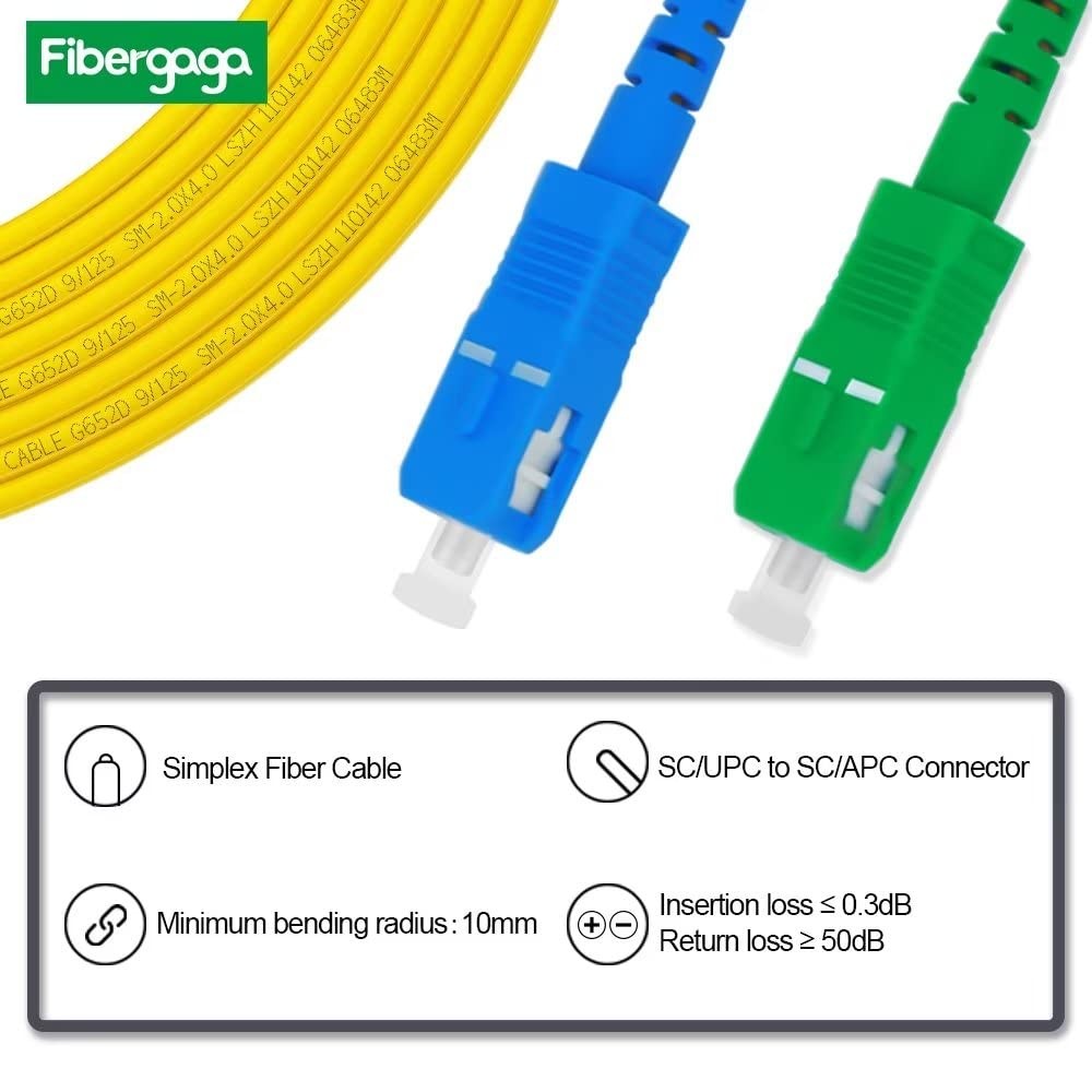 0.5m OS2 SC/UPC To SC/APC Fiber Patch Cable Single Mode Simplex 1.6FT Cord