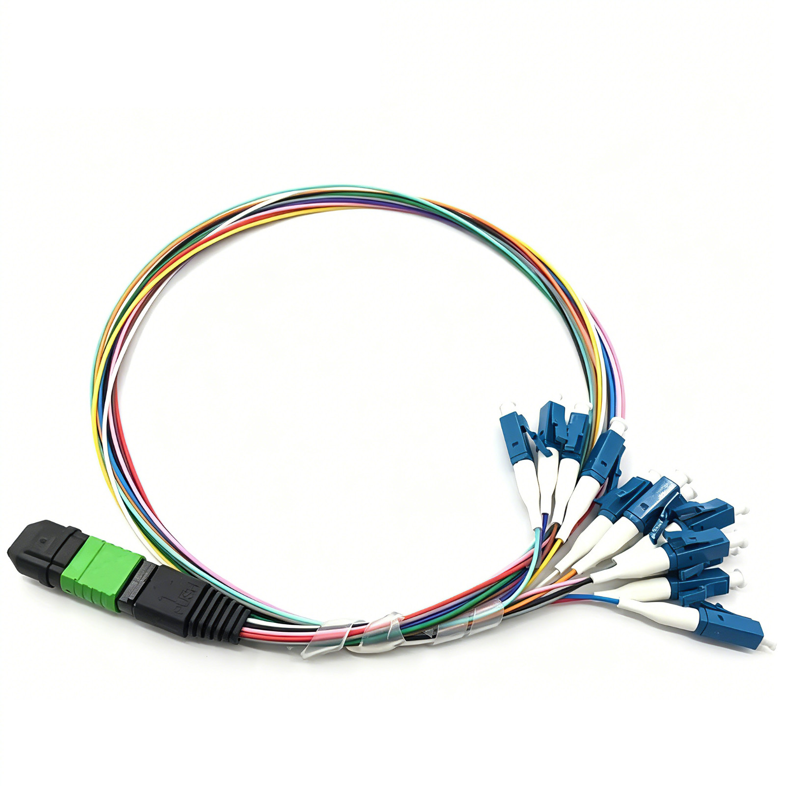 MPO APC Female-12C LC UPC 0.9mm SM Breakout Fiber Optic Pigtails Fanout Type B