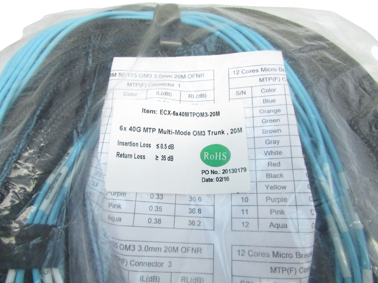 6x 40G MTP Multi-Mode OM3 Trunk 20M Brand New Fiber Cables